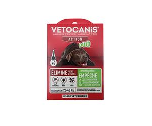 VETOCANIS - Action Duo Pipette Anti-Puces Anti-Tiques Chien Traitement et Protection Antiparasitaire Grand 20-40 kg Habitat Pack de 4 Pipettes