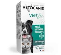 Vetocanis - Aliment Complémentaire pour Chiens et Chats, Bien-Être Intestinal et Hygiène Digestive, Formule aux Plantes, 30 Comprimés, Arôme Viande, Toutes Races et Âges, Fabriqué en France