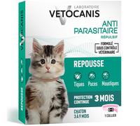 Vetocanis | Collier chaton anti-puces & anti-tiques | Traitement Protection Antiparasitaire Chaton | Efficace 3 Mois | Pour Chaton de - de 9 Mois | Résiste à l'Eau | Formulé sous contrôle Vétérinaire