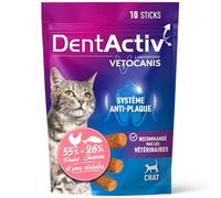 Vetocanis - Dentactiv Stick Dentaire Chat - Friandises pour Chat - Hygiène et Santé - Riche en Viande et Poisson - 55% Poulet, 26% Saumon - Recommandé par Les Vétérinaires - Système Anti-Plaque