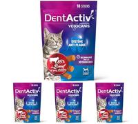 Vetocanis - Dentactiv - Stick Dentaire - Friandises pour Chat Gourmandes - Hygiène et Santé du Chat - Riche en Viande - 85% de Boeuf - Système Anti-Plaque (Lot de 4)