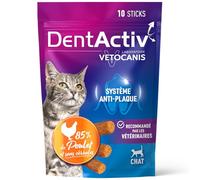 Vetocanis - Dentactiv - Stick Dentaire - Friandises pour Chat Gourmandes - Hygiène et Santé du Chat - Riche en Viande - 85% de Poulet - Système Anti-Plaque