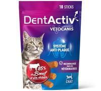 Vetocanis - Dentactiv - Stick Dentaire - Friandises pour Chat Gourmandes - Hygiène et Santé du Chat - Riche en Viande - 85% de Boeuf - Système Anti-Plaque
