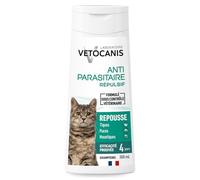 Vetocanis | Shampoing pour Chat | Shampoing Anti-puces et Anti-tiques Répulsif | Formulé sous Contrôle Vétérinaire | sans Parabène ni Silicone | Extrait de Plantes | Pour tous Types de Poils | 300 ml