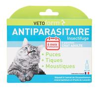 Vetoform Antiparasitaire Insectifuge Chat 6 Mois 6 Pipettes de 1 ml