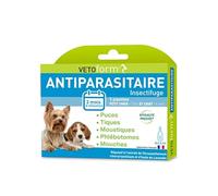 VETOFORM | Pipette Antiparasitaire Petit Chien et Chiot (<15 kg, >4 Mois) | Anti puces et Anti-Tiques | 3x1,5 ML | Fabriqué en France
