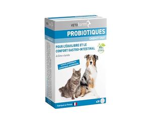 VETOFORM - Probiotiques - Chien & Chat - 30 comprimés | Complément Alimentaire Digestion et Flore Intestinale, Probiotiques, Postbiotiques, Levures & FOS, Fabriqué en France