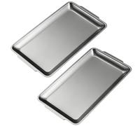VETOLAKA Lot de 2 grands plateaux de service : 40 x 24 cm en acier inoxydable argenté extra épais brossé antirouille, plateau de service argenté résistant aux rayures pour nourriture, fruits, fête
