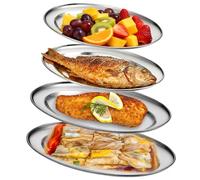 VETOLAKA Lot de 4 plateaux de service, 26 cm + 30 cm + 35 cm + 40 cm en acier inoxydable - Plateaux de service ovales argentés pour plateau de serveur, saucisses, fromage, fête, plateau à café