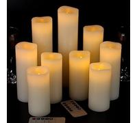 VETOUR Bougies électriques à LED sans flamme : 9 pièces de bougies artificielles à piles H12,7 cm, 15,2 cm, 17,8 cm, 22,9 cm, 22,9 cm, D 2,5,1 cm, bougies électriques en cire véritable avec