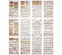VETPW 12 Pièces Mixte Bullet Journal Pochoir, Pochoir Dessin Peinture, Pochoir à Dessin Réutilisable Plastique Pochoir pour Bricorage, Cartes, Scrapbooking, Planner, Wall Decor