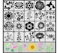 VETPW 20 Pièces Tournesol Pochoir Dessin Peinture, Pochoir à Dessin Réutilisable Plastique Pochoir Fleurs pour Planchers, Fenêtres, Meubles, Bois, Wall Decor, 15x15CM