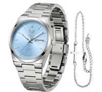 Vetra Montre de luxe étanche pour femme, Bracelet argenté avec cadran bleu