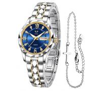 Vetra Montre de luxe étanche pour femme, Bracelet argenté et doré avec