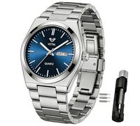 Vetra Montre de luxe pour homme - Multifonction - Étanche - Cadran bleu - En acier inoxydable argenté, B102 : bleu argenté