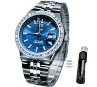 Vetra Montre de luxe pour homme - Multifonction - Étanche - Cadran bleu - En acier inoxydable argenté, B7272 : bleu argenté