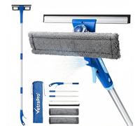 VetraPro Raclette Vitre Professionnelle - Lave Vitre 4 en 1 avec Manche Télescopique 25 à 225 cm et Pulvérisateur pour Nettoyant Vitre - Nettoyeur Vitre pour Un Nettoyage Impeccable (Gris et Bleu)