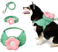 VETRESKA Flora Ensemble harnais, laisse et collier, harnais anti-traction pour chien pour la marche et le dressage, réglable, facile à contrôler, harnais rembourré doux et sac à dos pour chiens de