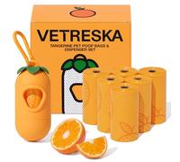 VETRESKA Sacs à Crotte pour Chien avec Sacs à Déchets à Arôme d'Agrume, Étanchéité Garantie, Extra Épais et Grand, 1 Distributeur et 105 Sacs, pour Promenades avec Chien et Litière de Chat, Orange