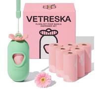 VETRESKA Sacs pour chiens avec distributeur, parfumé de lavande, garanti à l'épreuve des fuites et sac de déchets pour animaux de compagnie extra épais 1 porte-sac et 105 sacs (7 rouleaux de recharge)