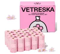 VETRESKA Sacs pour déchets canins parfumés à la fleur de cerisier, étanches, extra épais et grands, pour promenades avec votre chien et litière pour chat, 300 sacs