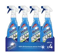 Vetril - Nettoyant spray pour vitres et surfaces avec ammoniac, action dégraissante et brillance sans halos, 650 ml x 4