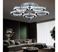 VETRULUS Plafonnier LED en Cristal, Lustre Moderne à 5 Anneaux, Suspension Blanche en Acier Inox pour Chambre, Salon, Salle à Manger