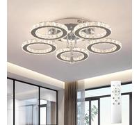 VETRULUS Plafonnier LED moderne en cristal - Lustre en cristal semi-encastré à intensité variable pour salon - Plafonnier à 5 anneaux pour chambre à coucher, cuisine, lustre LED