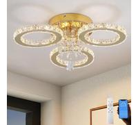 VETRULUS Suspension LED en cristal moderne - Plafonnier doré à 3 anneaux, dimmable, pour chambre, salle à manger, couloir