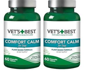 Vet's Best Comfort Calm suppléments pour Chiens, Aide à Calmer Les Chiens - Favorise la Relaxation et Un comportement équilibré - 60 comprimés à croquer (Lot de 2)