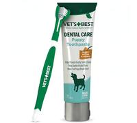 Vet's Best Kit de dentifrice et brosse à dents pour chiots - Essentiels pour chiots - Brosse à dents et dentifrice pour chiens jeunes chiens - Parfait pour la dentition des chiots, rafraîchit