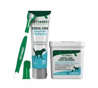 Vet's Best Kit de soins dentaires pour chiens et chats - avec lingettes | Dentifrice enzymatique, brosse à dents triple tête et lingettes dentaires pour enlever la plaque dentaire, contrôle du tartre