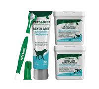 Vet's Best Kit de soins dentaires pour chiens et chats - Dentifrice enzymatique, brosse à dents triple tête et lingettes dentaires pour enlever la plaque, contrôler le tartre, nettoyer les dents et