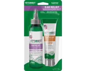 Vet's Best Lavage de l'Ouïe & Kit de Toilettage à Sec pour Oreilles de Chien