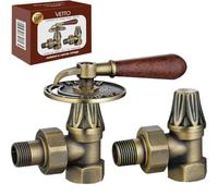 VETTO CARRINGTON VT626 Ensemble de Vannes Manuelles Coudées pour Radiateur Vintage Avec Cache-Vanne. Poignée en Bois de Type Papillon, Raccords: 3/4" 15mm, Corps en Laiton Avec Finition Laiton Antique