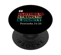 Vêtu de force et de dignité - Proverbes 31:25 Design rétro PopSockets PopGrip Adhésif