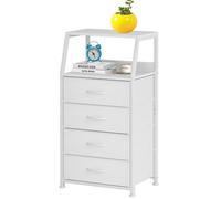 Vêtueur de Rangement Haute, Tour d'organisateur Vertical avec Haut en Bois et Cadre Acier, Chambre, Couloir, Table Chevet Placard, Meubles Blancs Blanc 4-Layer