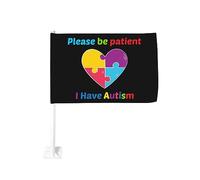 Veuillez être patient, j'ai l'autisme, drapeau de voiture 12 x 18 pouces, décoration de fenêtre de voiture, drapeaux de fenêtre de voiture imperméables, clip de fenêtre double face, drapeau de fenêtre