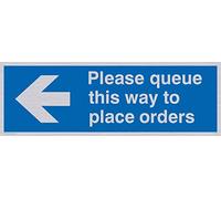 Veuillez faire la queue de cette façon pour passer des commandes (flèche gauche).