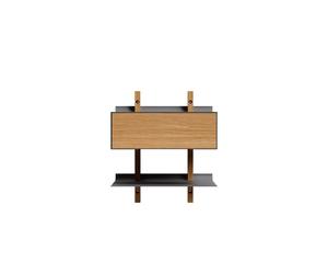 Veuillez Patienter pour Être Assis Table de Chevet Smile avec Étagère Chêne/ Gris
