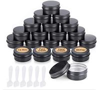 VEUWOLM 30 Pièces Pots en Aluminium de 15 ML, Pots de Contenants Cosmétiques Vides Pot de Voyage Rondes avec Mini Spatule et Étiquettes, pour Bougies, Maquillage, Crème, Baume à lèvres(Noir)