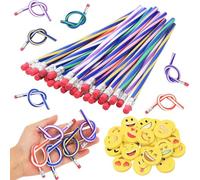 VEUWOLM 48 Pièces Crayons Flexibles et Gomme Emoji Set, 24 Crayons Flexibles, 24 Gommes Mignonnes Cadeaux Enfants Fête Anniversaire Noël