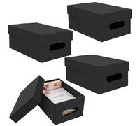 VEUWOLM Lot de 4 boîtes de rangement pour photos avec couvercle pour photos de 12,7 x 17,7 cm - Noir - Organiseur photo en carton pour artisanat, autocollants, photos