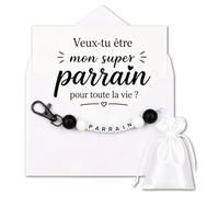 veux tu etre mon parrain Porte Clés Perles Acrylique Noir Blanc, parrain demande avec Carte Enveloppe Sachet, Cadeau Baptême Communion Annonce Grossesse Fête Famille Souvenir Élégant