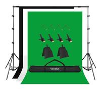 Vevelux 2.6x3M Système de Support Fond Photo Kit avec Fond à 3 Couleurs | 2x3M Toile de Fond Blanc Noir Vert avec 8 Pcs Pince, 2 Sacs de Sable et 1 Sac de Transport pour Portrait Photo Studio Vidéo