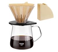 VEVOK CHEF Ensemble cafetière à dépression, carafe en verre borosilicate de 59 cl et filtre à café en verre avec 100 filtres coniques en papier, cafetière manuelle pour la maison et le camping
