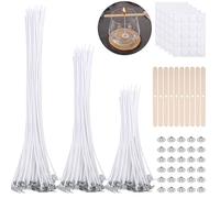 VEVOQIM Lot de 240 mèches de bougie pour bougies (10 cm, 15 cm, 20 cm) avec 10 supports de mèche, 100 plaques adhésives et 30 languettes pour faire soi-même des bougies