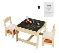 VEVOR 1 Table d’Enfant + 2 Chaises 610x610x483 mm et 290x300x530 mm Ensemble de Meuble d'Enfant avec Boîte de Rangement Plateau Double-Face pour Étudier Manger Jouer Lire Crèche Chambre d’Enfants