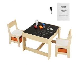 VEVOR 1 Table d’Enfant + 2 Chaises 610x610x483 mm et 290x300x530 mm Ensemble de Meuble d'Enfant avec Boîte de Rangement Plateau Double-Face pour Étudier Manger Jouer Lire Crèche Chambre d’Enfants