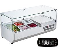 VEVOR 140 W Station à épices réfrigérée pour le plan de travail, avec 1 x 1/3 poêle & 4 x 1/6 poêles, corps en inox 304 & couvercle en polycarbonate, table de préparation des sandwichs avec protection